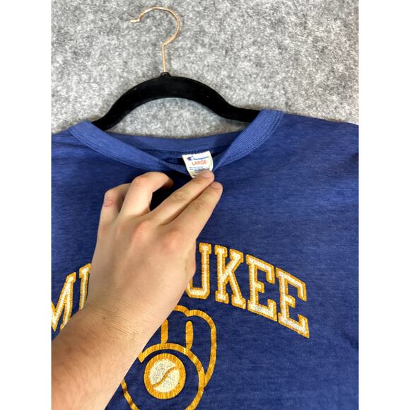 Vintage Champion Milwaukee Brewers MLB T-Shirt Men L Single Stitch Baseball Blue - Picture 3 of 5